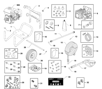 Main Unit Diagram and Parts List for 020821-00  Briggs and Stratton Pressure Washer